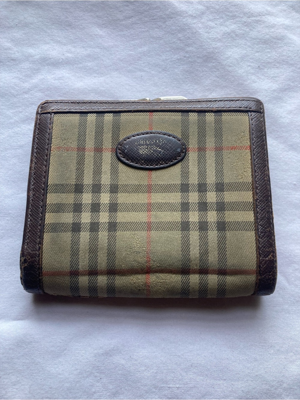 Burberry Plaid Canvas and Dark Brown Leather Compact Wallet